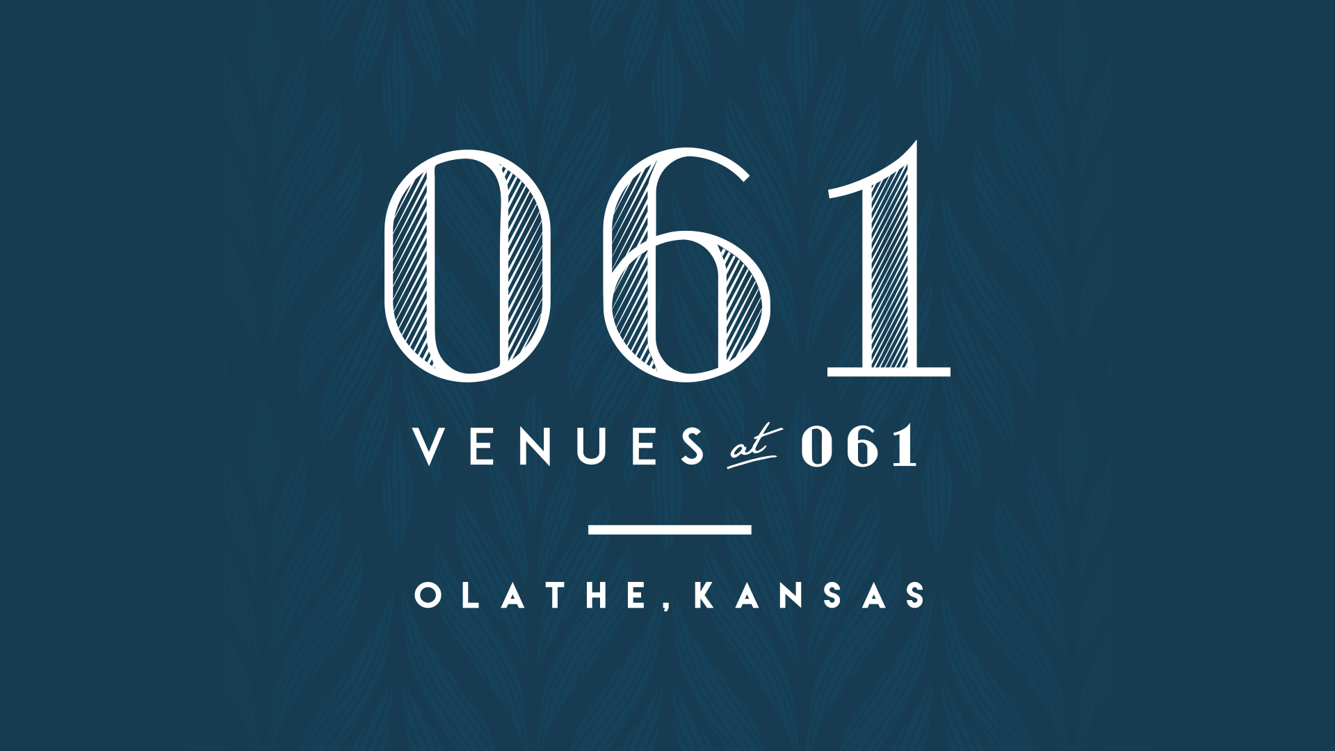 Venues at 061 logo in gold on top of an elegant pattern in prussian blue