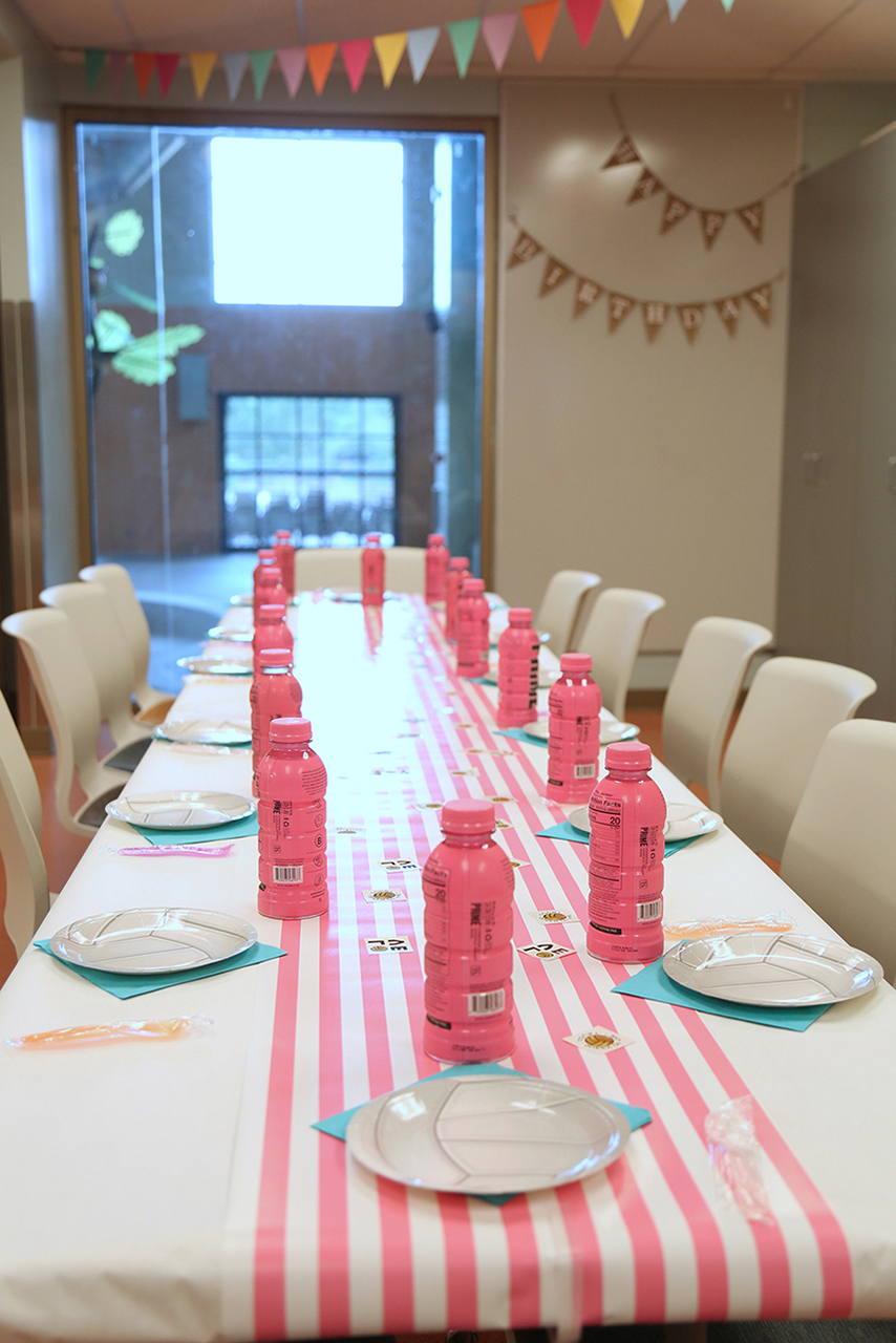 The Olathe Community Center Party room set for a party with decorations