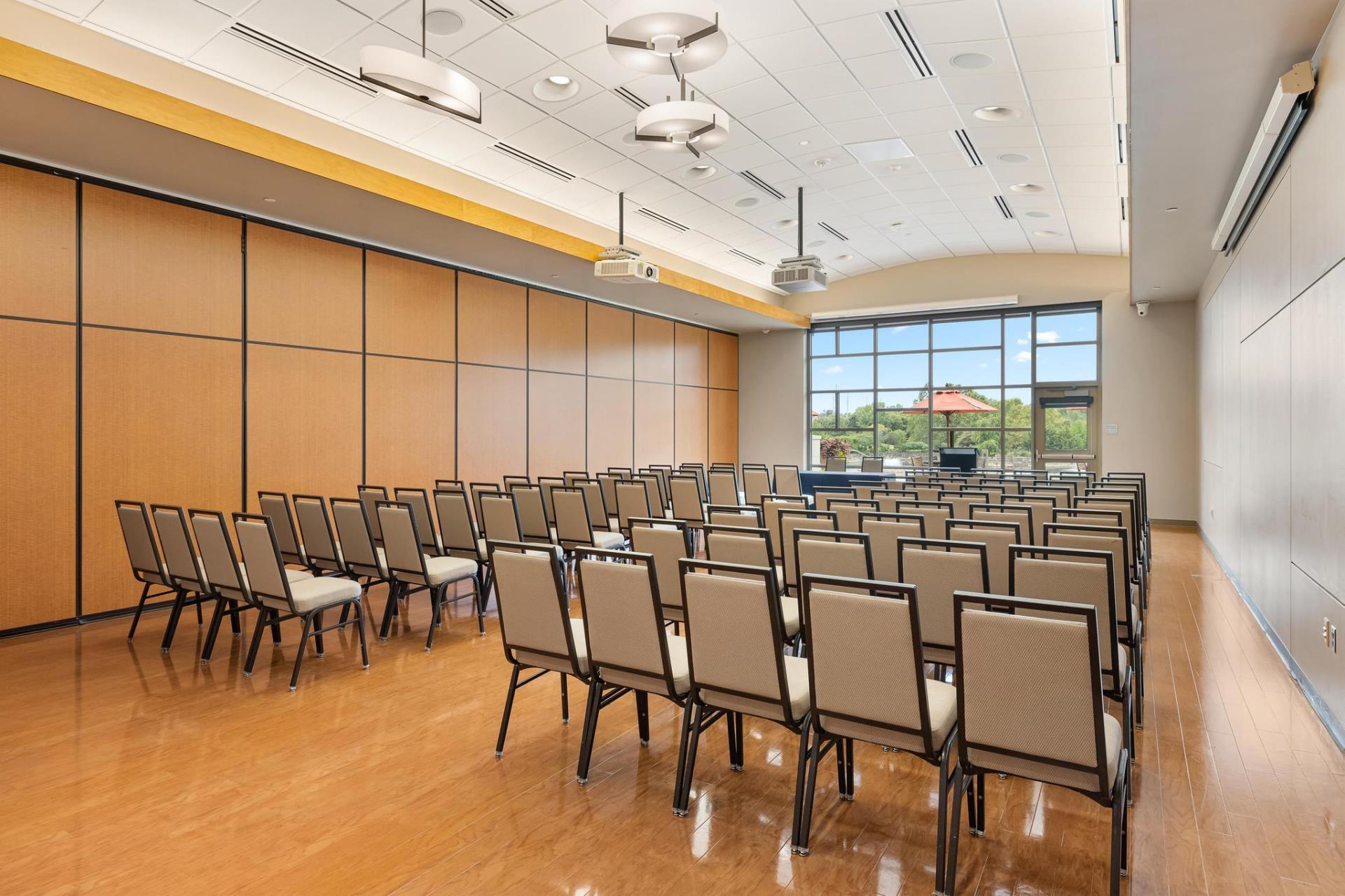 Community Room C set up with chairs in a lecture style setting.