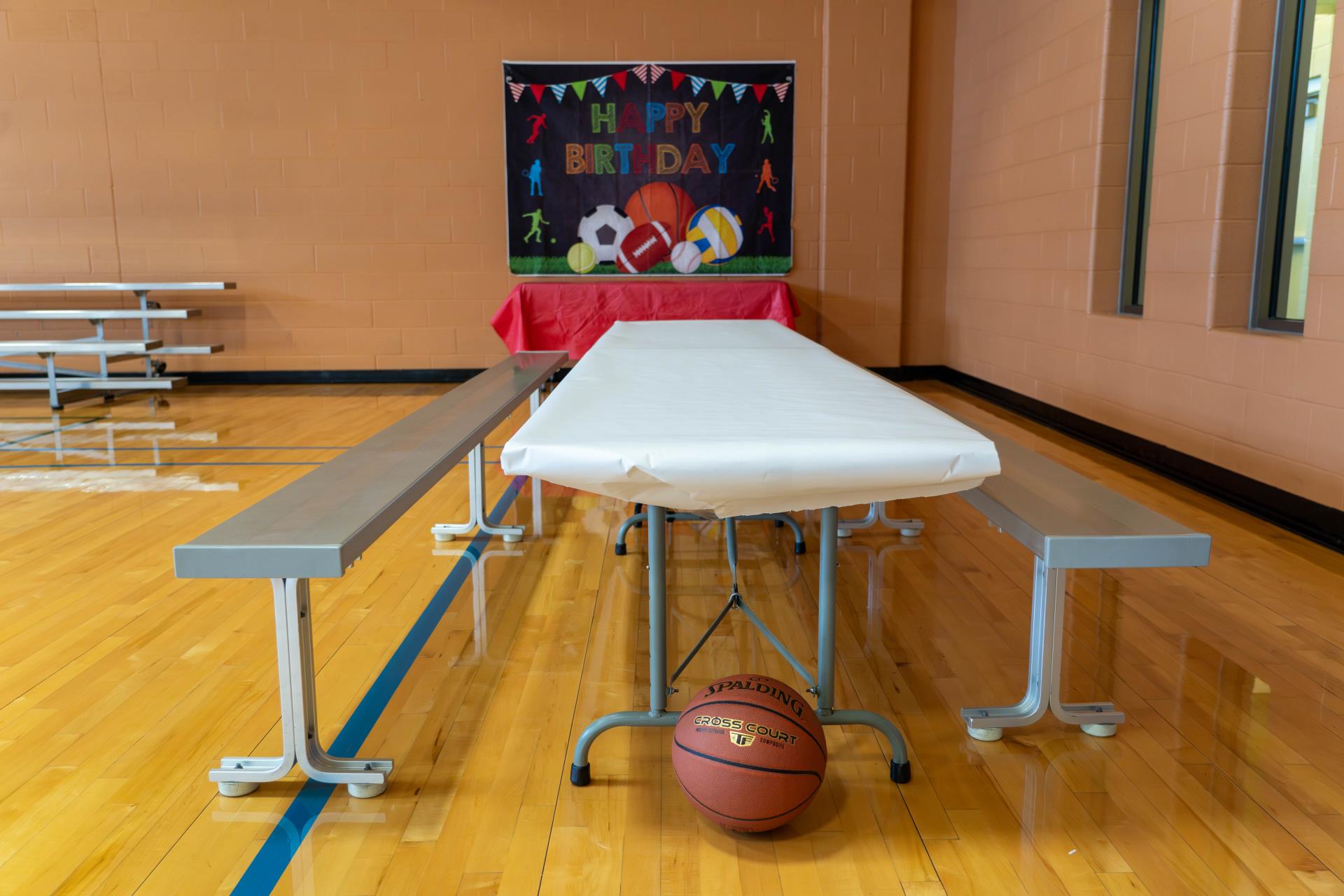 party table set up with basketball