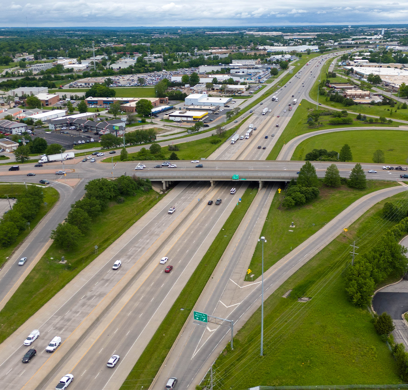 Aerial view of the I-35 & Santa Fe corridor in Olathe